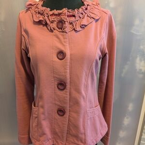 Anthropologie Pink Ruffled Cardigan